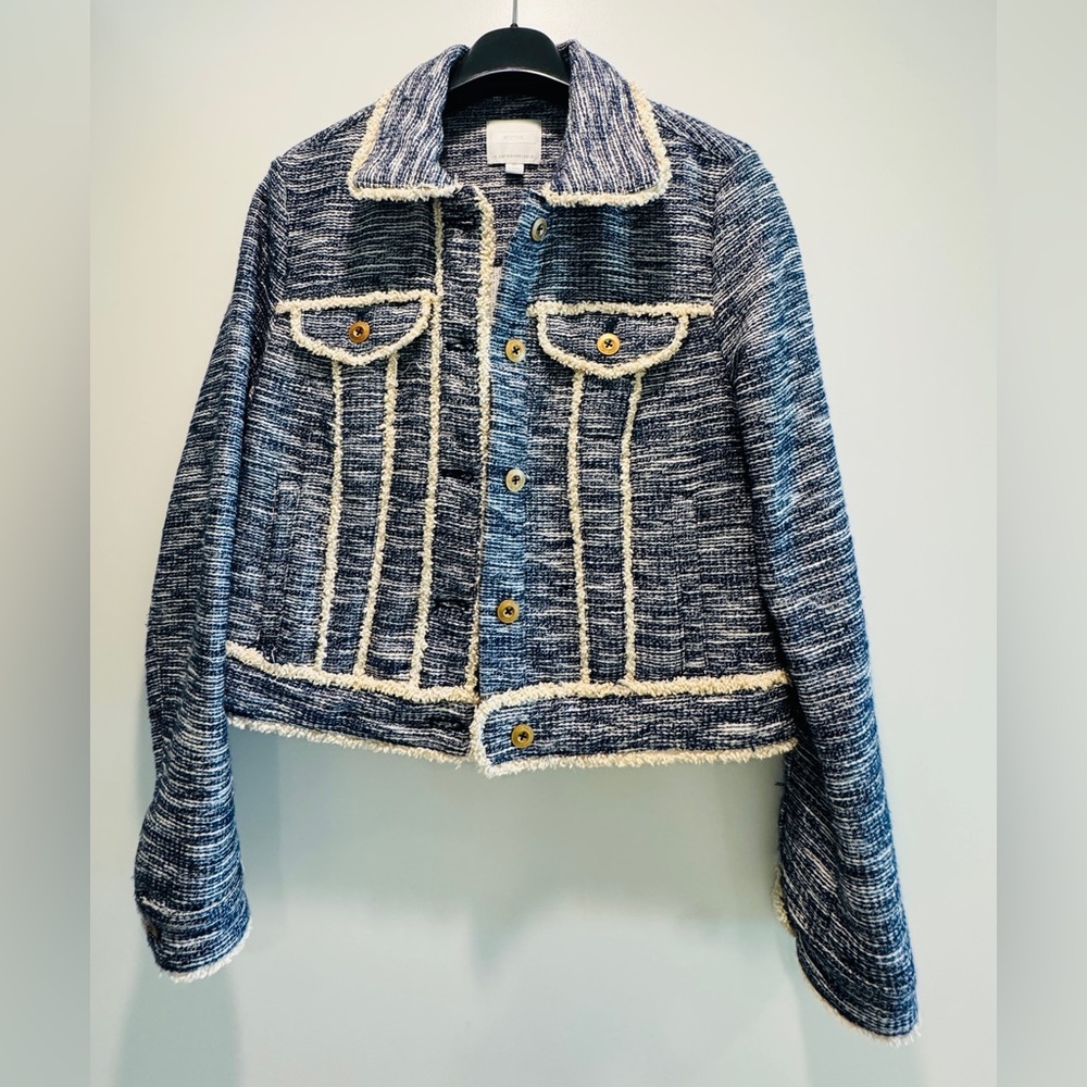 Anthropologie Blue and Cream Jean Jacket